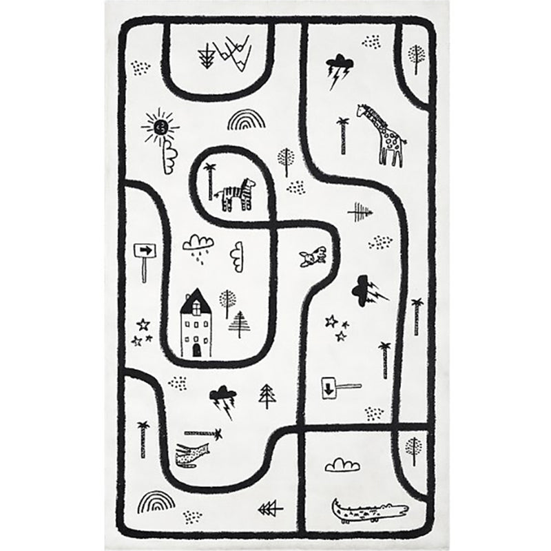 Unique Kids Room Rug Multi-Color Plant Print Rug Polyster Non-Slip Pet Friendly Stain-Resistant Rug Black-White Clearhalo 'Area Rug' 'Rug' 2244910