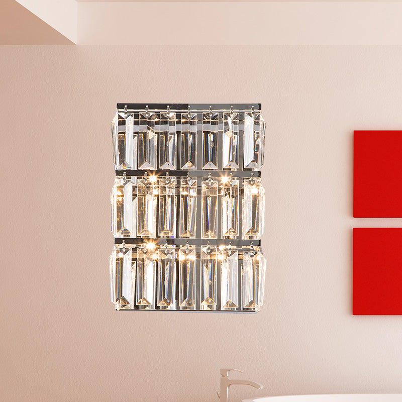 Chrome Rectangle Wall Lighting Fixture Modernist Stylish 4 Lights Clear Crystal Wall Lamp Clearhalo 'Modern wall lights' 'Modern' 'Wall Lamps & Sconces' 'Wall Lights' Lighting' 224492