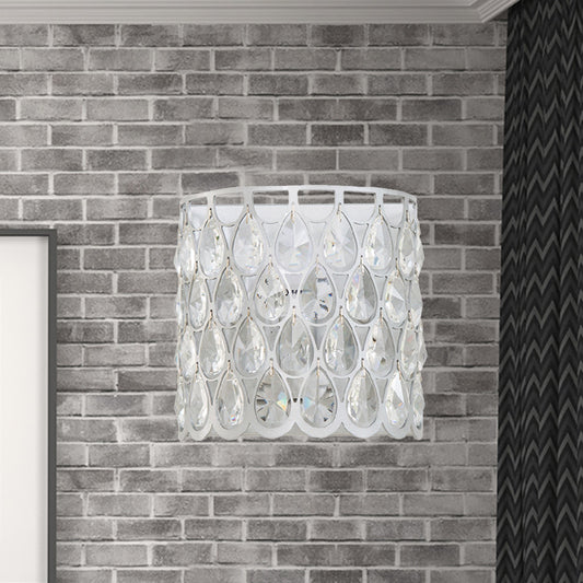 Silver/Brass Half-Cylinder Wall Light Sconce Minimalism 1 Light Metal Wall Lamp with Clear Crystal Teardrop Shape Silver Clearhalo 'Cast Iron' 'Glass' 'Industrial' 'Modern wall lights' 'Modern' 'Tiffany' 'Traditional wall lights' 'Wall Lamps & Sconces' 'Wall Lights' Lighting' 224503