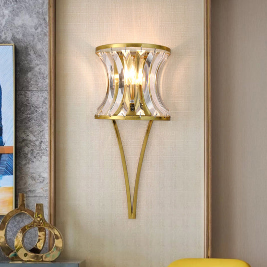 Golden Hourglass Shape Wall Lighting Modern Style 1 Head Clear Crystal Wall Sconce for Living Room Gold Clearhalo 'Cast Iron' 'Glass' 'Industrial' 'Modern wall lights' 'Modern' 'Tiffany' 'Traditional wall lights' 'Wall Lamps & Sconces' 'Wall Lights' Lighting' 224509