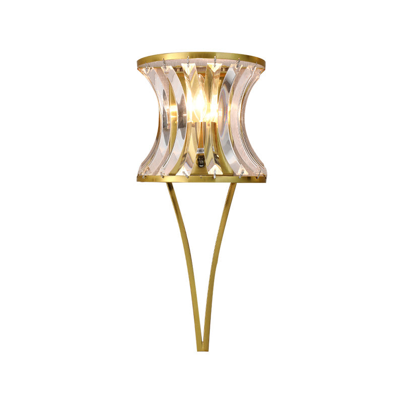 Golden Hourglass Shape Wall Lighting Modern Style 1 Head Clear Crystal Wall Sconce for Living Room Clearhalo 'Cast Iron' 'Glass' 'Industrial' 'Modern wall lights' 'Modern' 'Tiffany' 'Traditional wall lights' 'Wall Lamps & Sconces' 'Wall Lights' Lighting' 224511