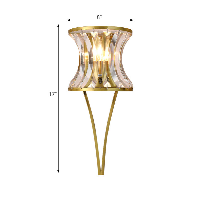 Golden Hourglass Shape Wall Lighting Modern Style 1 Head Clear Crystal Wall Sconce for Living Room Clearhalo 'Cast Iron' 'Glass' 'Industrial' 'Modern wall lights' 'Modern' 'Tiffany' 'Traditional wall lights' 'Wall Lamps & Sconces' 'Wall Lights' Lighting' 224512