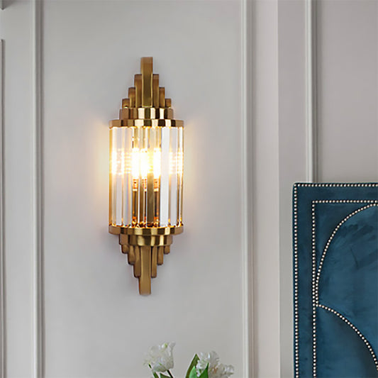 Clear Crystal Prism Wall Sconce Fixture Vintage Style 1 Light Wall Lighting in Brass for Living Room Brass Clearhalo 'Modern wall lights' 'Modern' 'Wall Lamps & Sconces' 'Wall Lights' Lighting' 224528