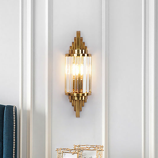 Clear Crystal Prism Wall Sconce Fixture Vintage Style 1 Light Wall Lighting in Brass for Living Room Clearhalo 'Modern wall lights' 'Modern' 'Wall Lamps & Sconces' 'Wall Lights' Lighting' 224529