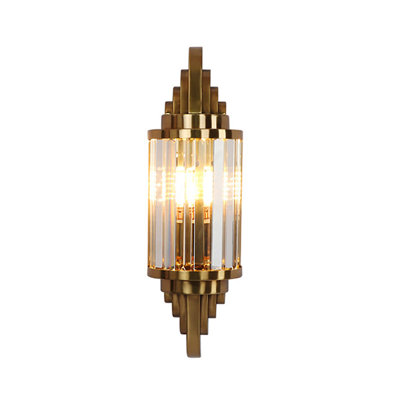 Clear Crystal Prism Wall Sconce Fixture Vintage Style 1 Light Wall Lighting in Brass for Living Room Clearhalo 'Modern wall lights' 'Modern' 'Wall Lamps & Sconces' 'Wall Lights' Lighting' 224530