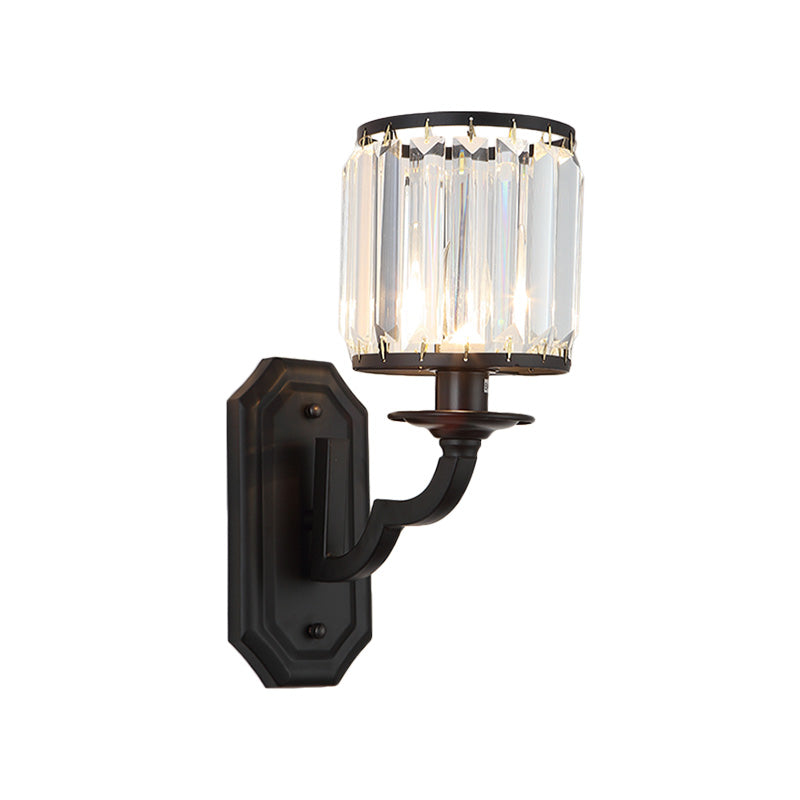 Black/Gold Finish Cylindrical Wall Light Sconce Modern Style 1 Light Clear Crystal Wall Lighting for Bedroom Clearhalo 'Modern wall lights' 'Modern' 'Wall Lamps & Sconces' 'Wall Lights' Lighting' 224538