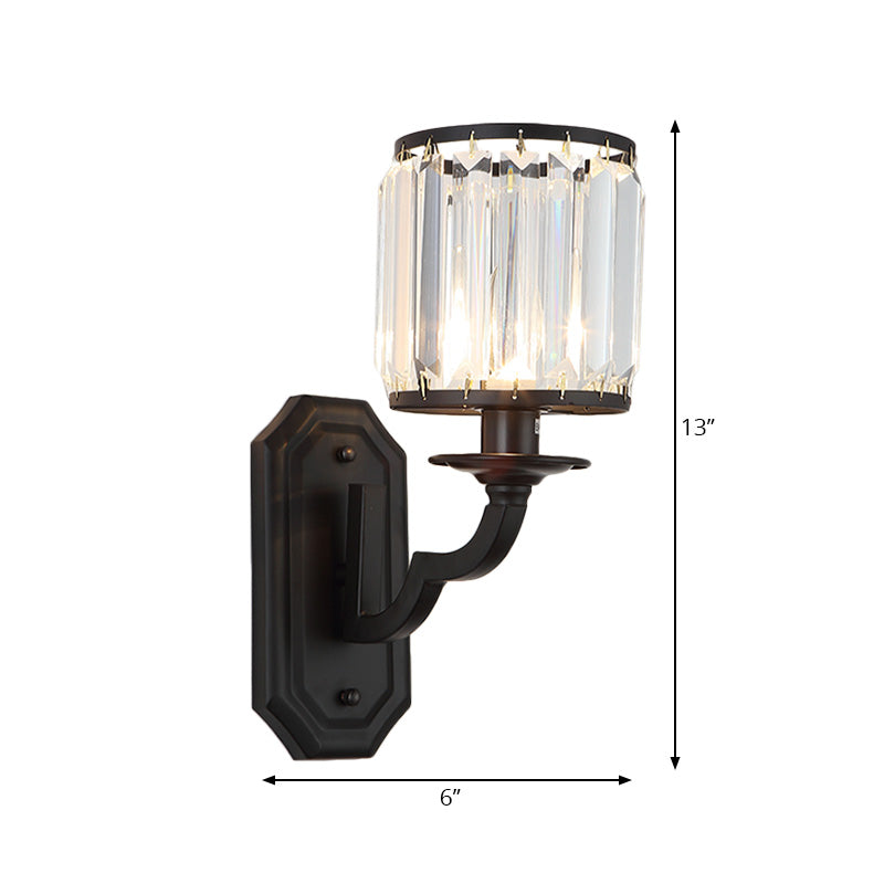 Black/Gold Finish Cylindrical Wall Light Sconce Modern Style 1 Light Clear Crystal Wall Lighting for Bedroom Clearhalo 'Modern wall lights' 'Modern' 'Wall Lamps & Sconces' 'Wall Lights' Lighting' 224539