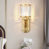 Black/Gold Finish Cylindrical Wall Light Sconce Modern Style 1 Light Clear Crystal Wall Lighting for Bedroom Gold Clearhalo 'Modern wall lights' 'Modern' 'Wall Lamps & Sconces' 'Wall Lights' Lighting' 224540