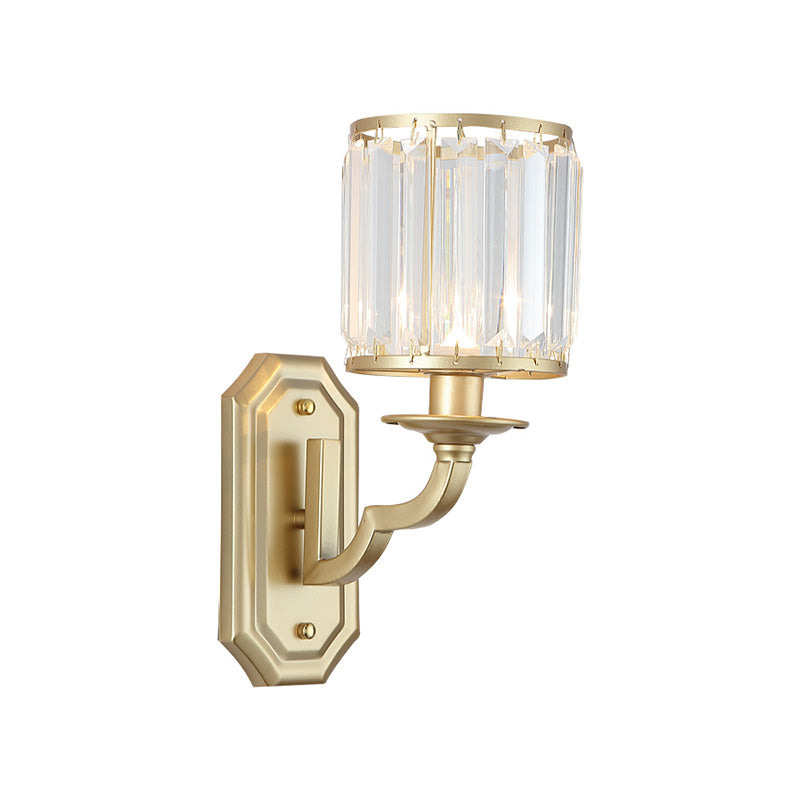 Black/Gold Finish Cylindrical Wall Light Sconce Modern Style 1 Light Clear Crystal Wall Lighting for Bedroom Clearhalo 'Modern wall lights' 'Modern' 'Wall Lamps & Sconces' 'Wall Lights' Lighting' 224541