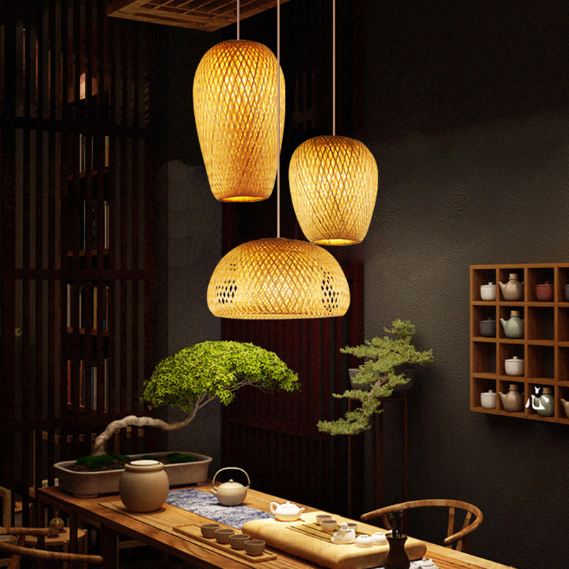 Bamboo Handcrafted Ceiling Light Asian Style 1 Bulb Wood Hanging Lamp for Restaurant Clearhalo 'Ceiling Lights' 'Lighting' 'Pendant Lights' 2245494_3dc9d573-d09f-4f8e-9a14-093a7f5f3f5f