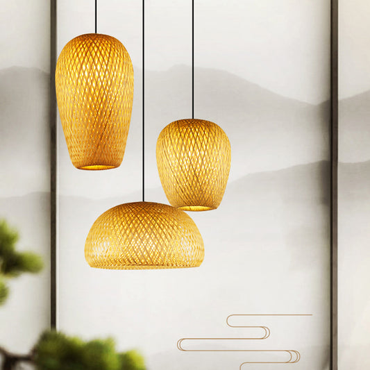 Bamboo Handcrafted Ceiling Light Asian Style 1 Bulb Wood Hanging Lamp for Restaurant Clearhalo 'Ceiling Lights' 'Lighting' 'Pendant Lights' 2245496_4468b03e-a9e6-4db2-bae0-699dde40bf29