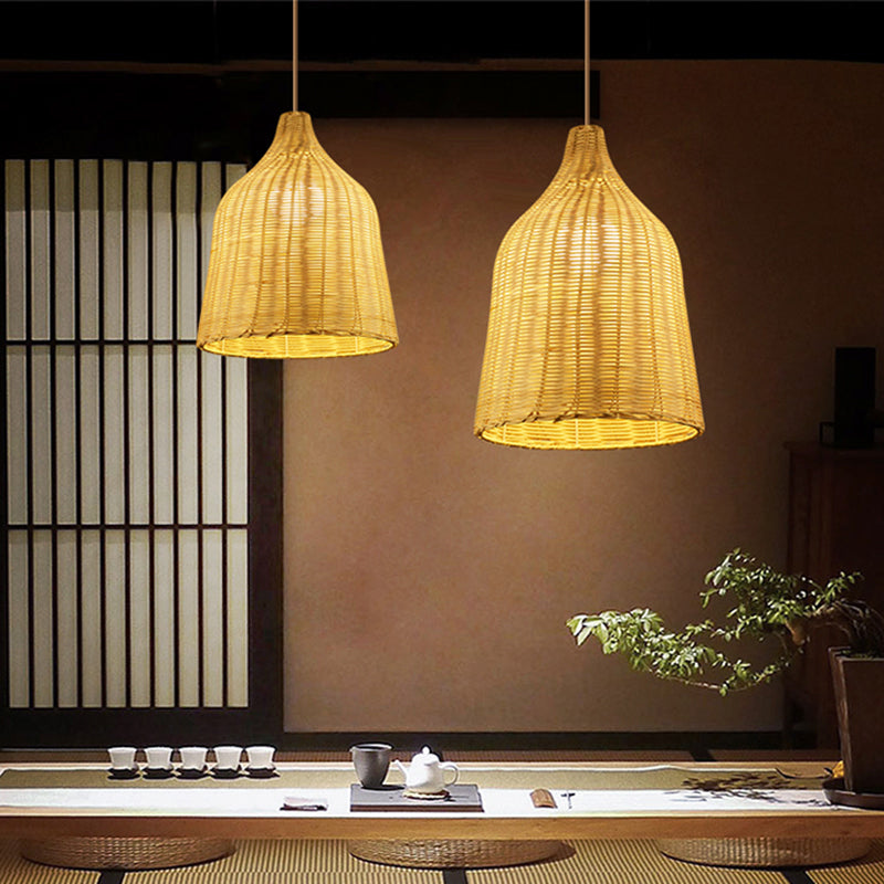 Bamboo Handcrafted Ceiling Light Asian Style 1 Bulb Wood Hanging Lamp for Restaurant Clearhalo 'Ceiling Lights' 'Lighting' 'Pendant Lights' 2245501_9a310593-adce-4208-b013-db5c44963e06