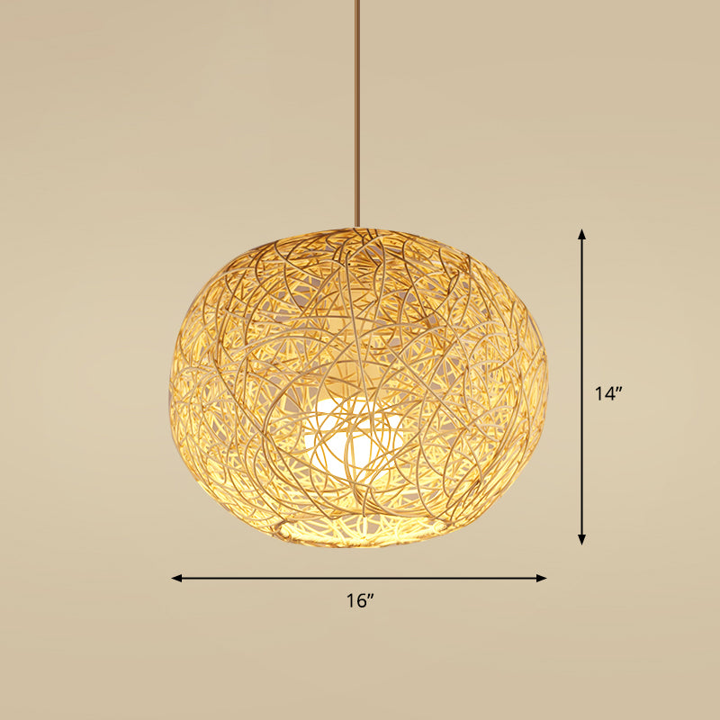 Bamboo Handcrafted Ceiling Light Asian Style 1 Bulb Wood Hanging Lamp for Restaurant Wood G Clearhalo 'Ceiling Lights' 'Lighting' 'Pendant Lights' 2245502_5450ce04-45f2-4e32-a368-cd78a8c55047