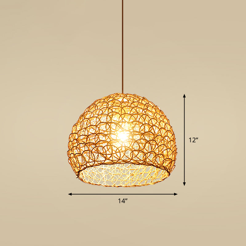 Bamboo Handcrafted Ceiling Light Asian Style 1 Bulb Wood Hanging Lamp for Restaurant Wood H Clearhalo 'Ceiling Lights' 'Lighting' 'Pendant Lights' 2245506_82855901-8d0e-46c6-ad1f-2372a32049ec