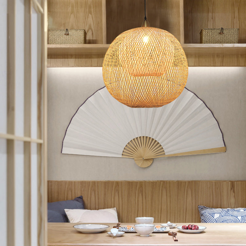 Sphere Bamboo Suspension Lighting Minimalist 1 Head Wood Pendant Ceiling Light for Tea Room Wood A Clearhalo 'Ceiling Lights' 'Lighting' 'Pendant Lights' 2245509_b2d24065-16ec-49a4-a942-8f57094a4edc