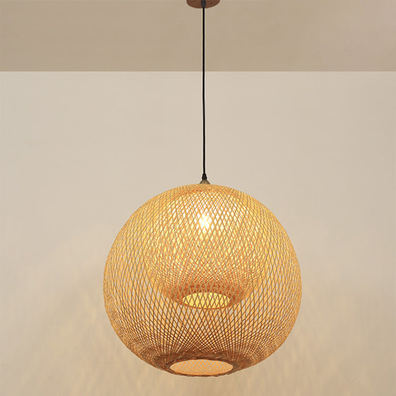 Sphere Bamboo Suspension Lighting Minimalist 1��Head Wood Pendant Ceiling Light for Tea Room Clearhalo 'Ceiling Lights' 'Pendant Lights' 'Pendants' Lighting' 2245510