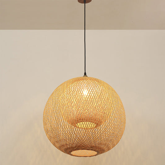 Sphere Bamboo Suspension Lighting Minimalist 1��Head Wood Pendant Ceiling Light for Tea Room Clearhalo 'Ceiling Lights' 'Pendant Lights' 'Pendants' Lighting' 2245510