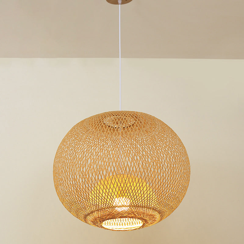 Sphere Bamboo Suspension Lighting Minimalist 1��Head Wood Pendant Ceiling Light for Tea Room Clearhalo 'Ceiling Lights' 'Pendant Lights' 'Pendants' Lighting' 2245512