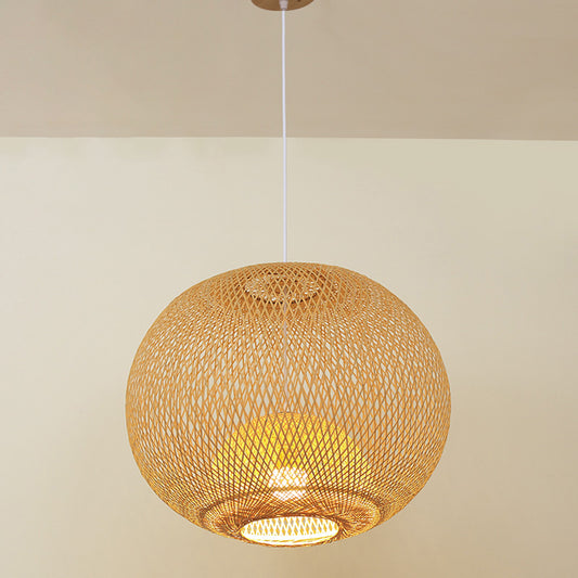 Sphere Bamboo Suspension Lighting Minimalist 1 Head Wood Pendant Ceiling Light for Tea Room Clearhalo 'Ceiling Lights' 'Lighting' 'Pendant Lights' 2245512_5da3641c-047e-4d53-b5e8-5edf47e9d95d