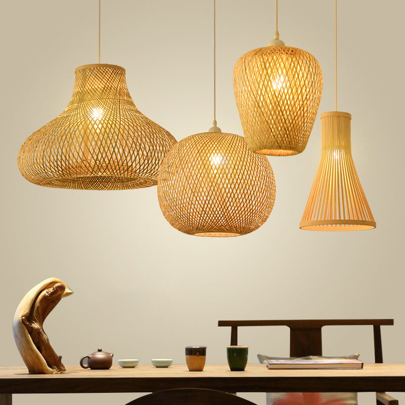 Woven Ceiling Light Modern Bamboo Single Wood Hanging Pendant Light for Restaurant Clearhalo 'Ceiling Lights' 'Pendant Lights' 'Pendants' Lighting' 2245515