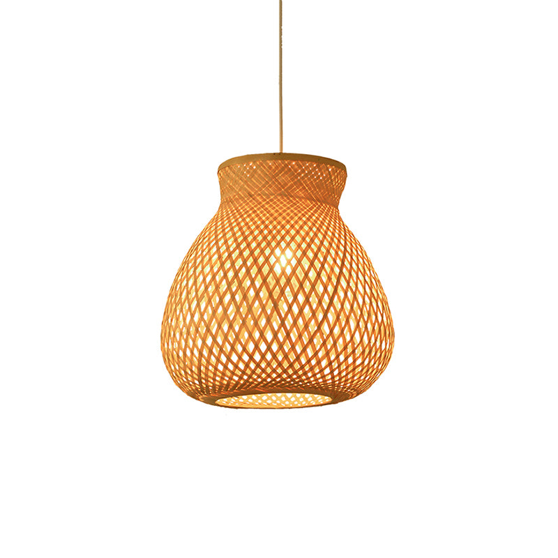 Woven Ceiling Light Modern Bamboo Single Wood Hanging Pendant Light for Restaurant Clearhalo 'Ceiling Lights' 'Pendant Lights' 'Pendants' Lighting' 2245520