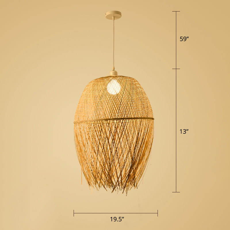 Woven Ceiling Light Modern Bamboo Single Wood Hanging Pendant Light for Restaurant Clearhalo 'Ceiling Lights' 'Pendant Lights' 'Pendants' Lighting' 2245522