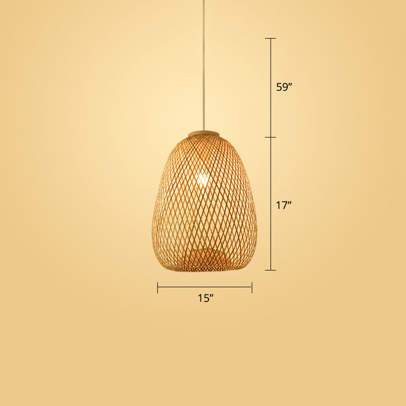 Woven Ceiling Light Modern Bamboo Single Wood Hanging Pendant Light for Restaurant Clearhalo 'Ceiling Lights' 'Pendant Lights' 'Pendants' Lighting' 2245525