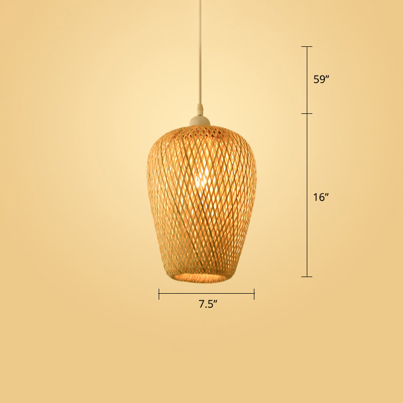 Woven Ceiling Light Modern Bamboo Single Wood Hanging Pendant Light for Restaurant Clearhalo 'Ceiling Lights' 'Pendant Lights' 'Pendants' Lighting' 2245527