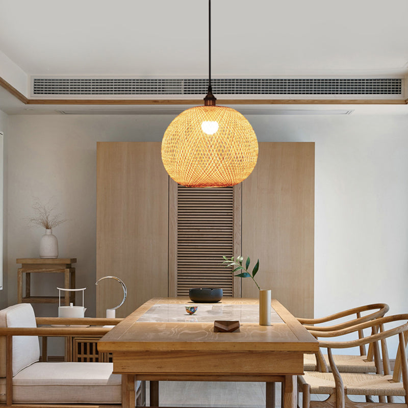 Wood Handwoven Pendant Lighting Contemporary 1��Bulb Bamboo Suspension Light Fixture Clearhalo 'Ceiling Lights' 'Pendant Lights' 'Pendants' Lighting' 2245531