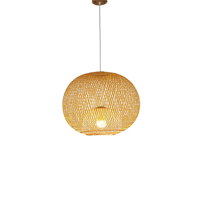 Wood Handwoven Pendant Lighting Contemporary 1��Bulb Bamboo Suspension Light Fixture Clearhalo 'Ceiling Lights' 'Pendant Lights' 'Pendants' Lighting' 2245535