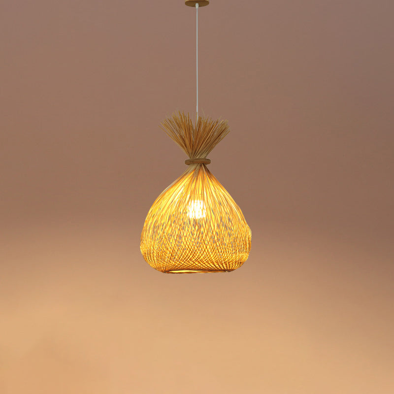 Wood Handwoven Pendant Lighting Contemporary 1��Bulb Bamboo Suspension Light Fixture Clearhalo 'Ceiling Lights' 'Pendant Lights' 'Pendants' Lighting' 2245538