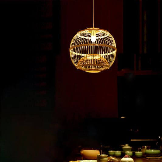 Bamboo Globe Suspension Light Simplicity 1-Light Wood Pendant Light Fixture for Restaurant Clearhalo 'Ceiling Lights' 'Pendant Lights' 'Pendants' Lighting' 2245541