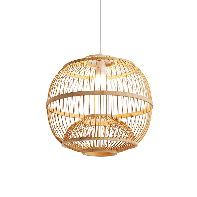 Bamboo Globe Suspension Light Simplicity 1-Light Wood Pendant Light Fixture for Restaurant Clearhalo 'Ceiling Lights' 'Pendant Lights' 'Pendants' Lighting' 2245544