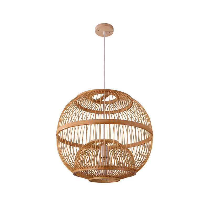 Globe Shaded Bamboo Ceiling Light Asian Style 1��Bulb Wood Hanging Lamp for Tea Room Clearhalo 'Ceiling Lights' 'Pendant Lights' 'Pendants' Lighting' 2245545