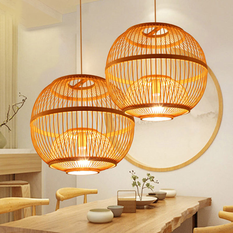 Globe Shaded Bamboo Ceiling Light Asian Style 1��Bulb Wood Hanging Lamp for Tea Room Clearhalo 'Ceiling Lights' 'Pendant Lights' 'Pendants' Lighting' 2245546