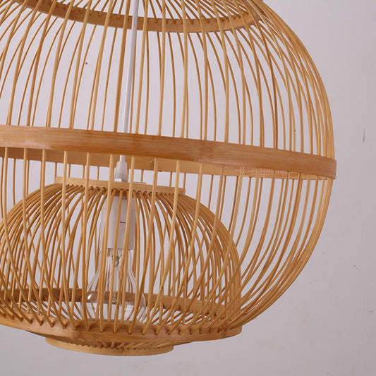 Globe Shaded Bamboo Ceiling Light Asian Style 1 Bulb Wood Hanging Lamp for Tea Room Clearhalo 'Ceiling Lights' 'Lighting' 'Pendant Lights' 2245549_1721e751-218b-4469-a315-a9e4a2593d5e