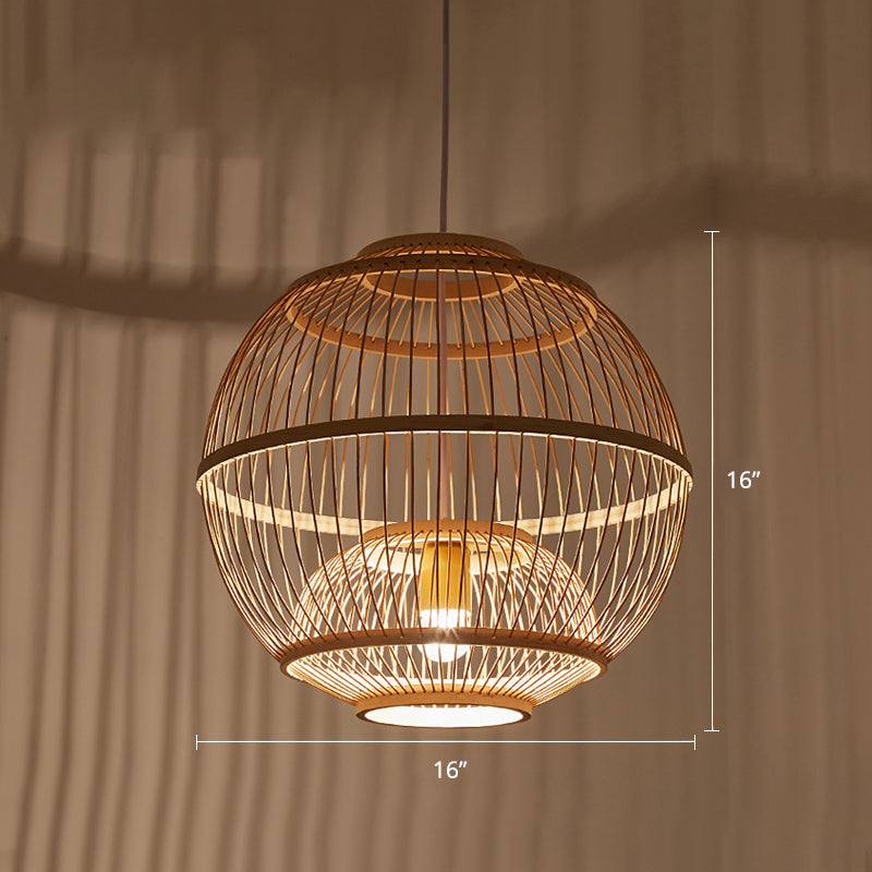 Sphere Shaded Suspension Lighting Minimalist Bamboo 1��Head Wood Pendant Ceiling Light Clearhalo 'Ceiling Lights' 'Pendant Lights' 'Pendants' Lighting' 2245553