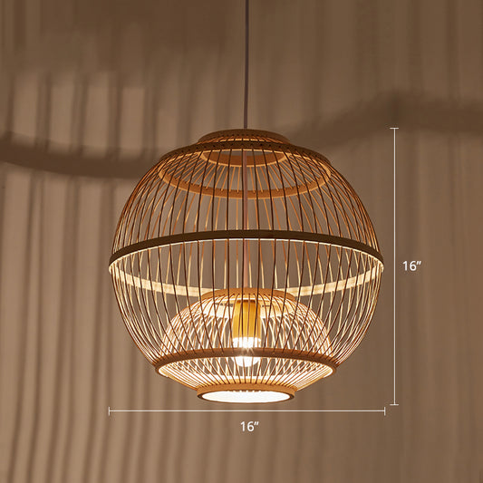 Sphere Shaded Suspension Lighting Minimalist Bamboo 1��Head Wood Pendant Ceiling Light Clearhalo 'Ceiling Lights' 'Pendant Lights' 'Pendants' Lighting' 2245553