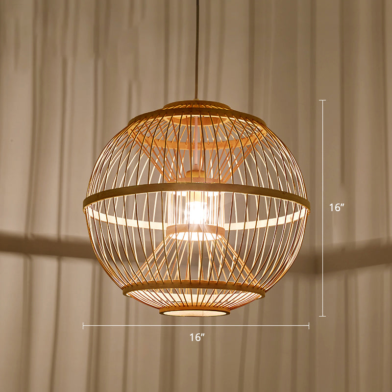 Sphere Shaded Suspension Lighting Minimalist Bamboo 1��Head Wood Pendant Ceiling Light Clearhalo 'Ceiling Lights' 'Pendant Lights' 'Pendants' Lighting' 2245555