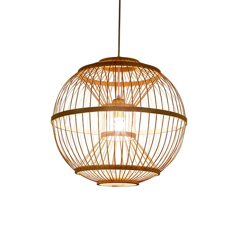 Sphere Shaded Suspension Lighting Minimalist Bamboo 1��Head Wood Pendant Ceiling Light Clearhalo 'Ceiling Lights' 'Pendant Lights' 'Pendants' Lighting' 2245556