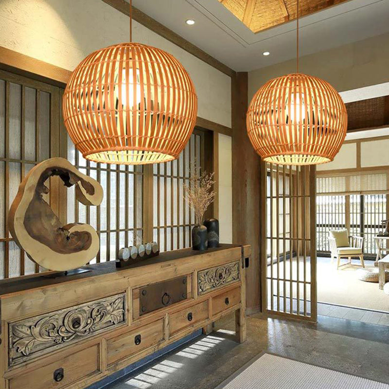 South-east Asia Globe Ceiling Light Bamboo Single Restaurant Hanging Pendant Light Wood Clearhalo 'Ceiling Lights' 'Pendant Lights' 'Pendants' Lighting' 2245558_ab1d05cf-f324-4faf-bad7-6b7be1c728b7