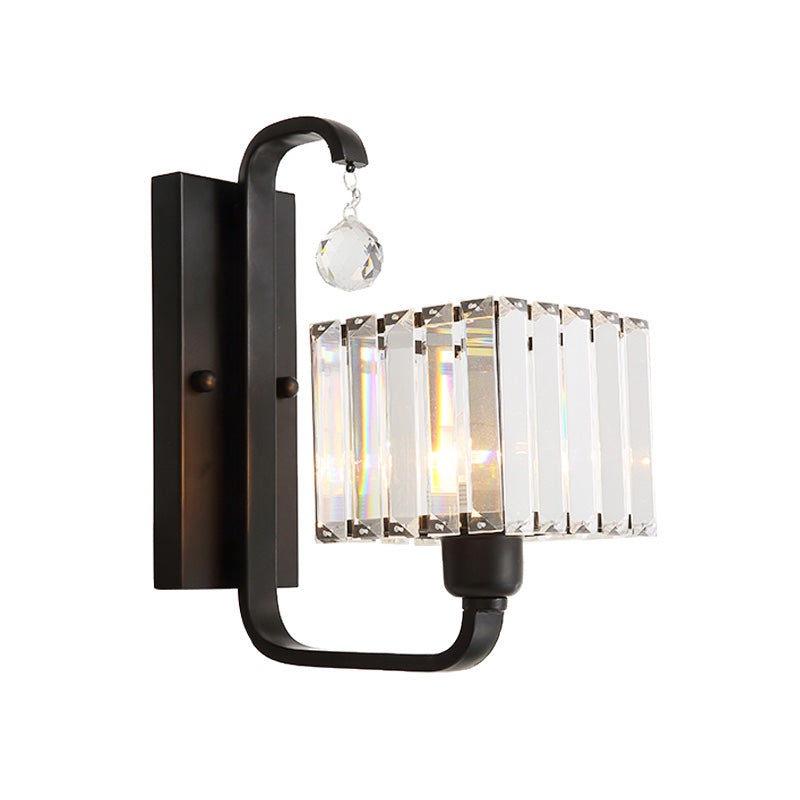 1 Bulb Indoor Wall Sconce Lamp Modern Style Black/Gold Finish Wall Mount Light with Cubic Clear Crystal Shade Clearhalo 'Modern wall lights' 'Modern' 'Wall Lamps & Sconces' 'Wall Lights' Lighting' 224556