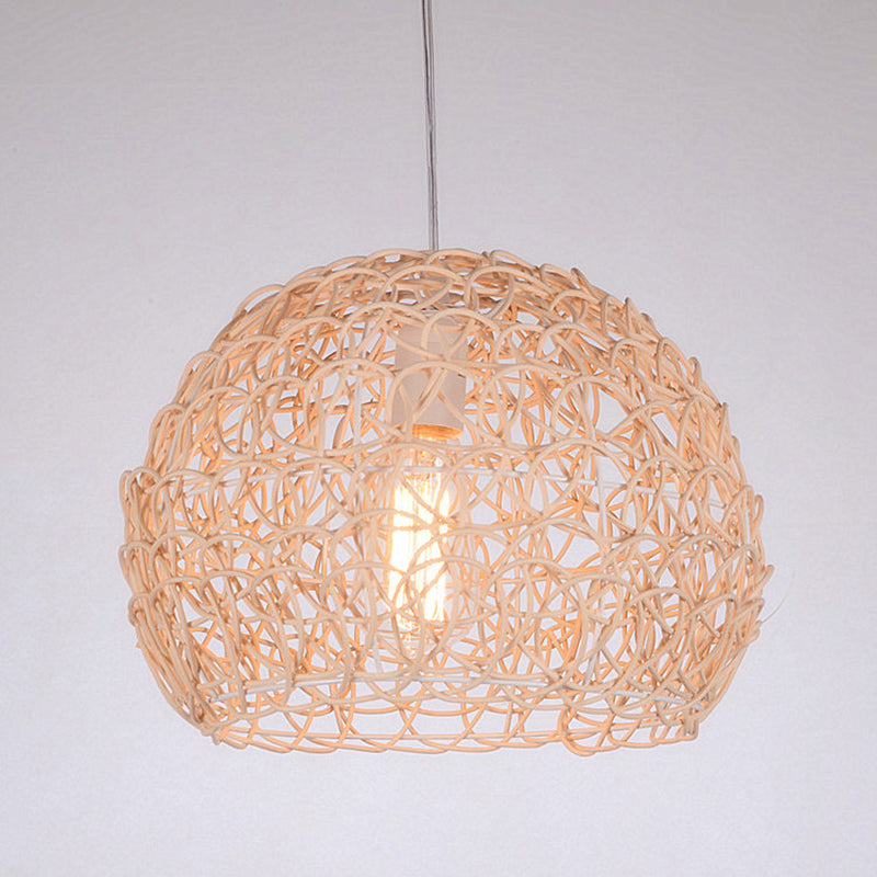 Dome Shade Pendant Light Contemporary Rattan Single-Bulb Restaurant Suspension Light Fixture Clearhalo 'Ceiling Lights' 'Pendant Lights' 'Pendants' Lighting' 2245564