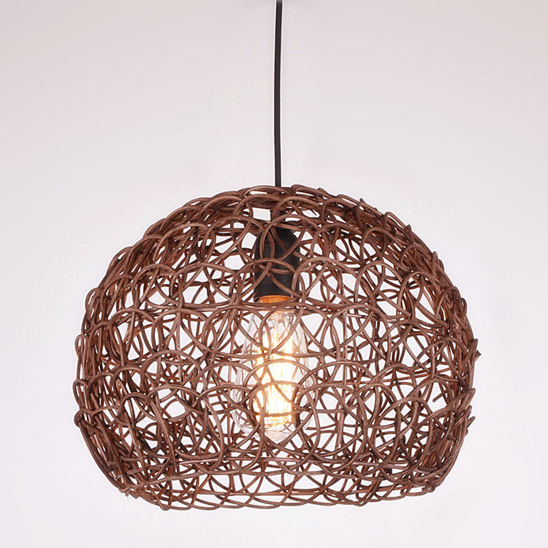 Dome Shade Pendant Light Contemporary Rattan Single-Bulb Restaurant Suspension Light Fixture Clearhalo 'Ceiling Lights' 'Pendant Lights' 'Pendants' Lighting' 2245568