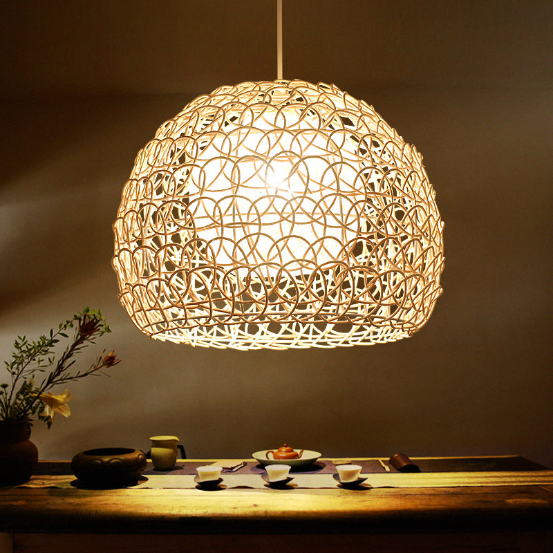 Dome Restaurant Suspension Light Rattan 1-Light Simplicity Pendant Light Fixture in Wood Clearhalo 'Ceiling Lights' 'Pendant Lights' 'Pendants' Lighting' 2245573