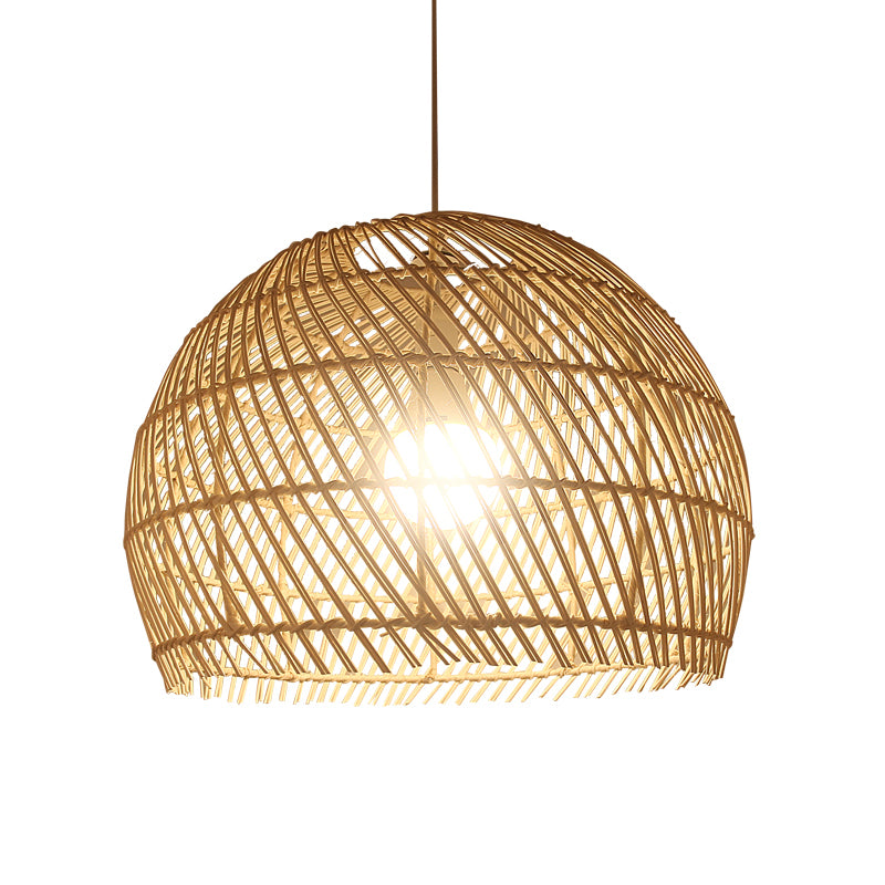 Handcrafted Rattan Suspension Light Simplicity 1-Light Wood Pendant Light Fixture for Restaurant Clearhalo 'Ceiling Lights' 'Pendant Lights' 'Pendants' Lighting' 2245597