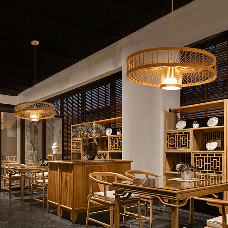 Woven Suspension Lighting Minimalist Bamboo 1 Bulb Wood Hanging Lamp for Restaurant Wood B Clearhalo 'Ceiling Lights' 'Lighting' 'Pendant Lights' 2245602_fc862683-5a27-4c80-b73b-17d998aab837