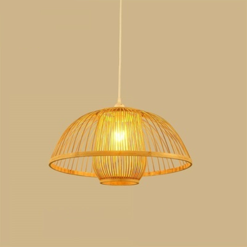 Woven Suspension Lighting Minimalist Bamboo 1 Bulb Wood Hanging Lamp for Restaurant Wood C Clearhalo 'Ceiling Lights' 'Lighting' 'Pendant Lights' 2245606_7f9517be-40a8-4472-bc00-15db203943ff