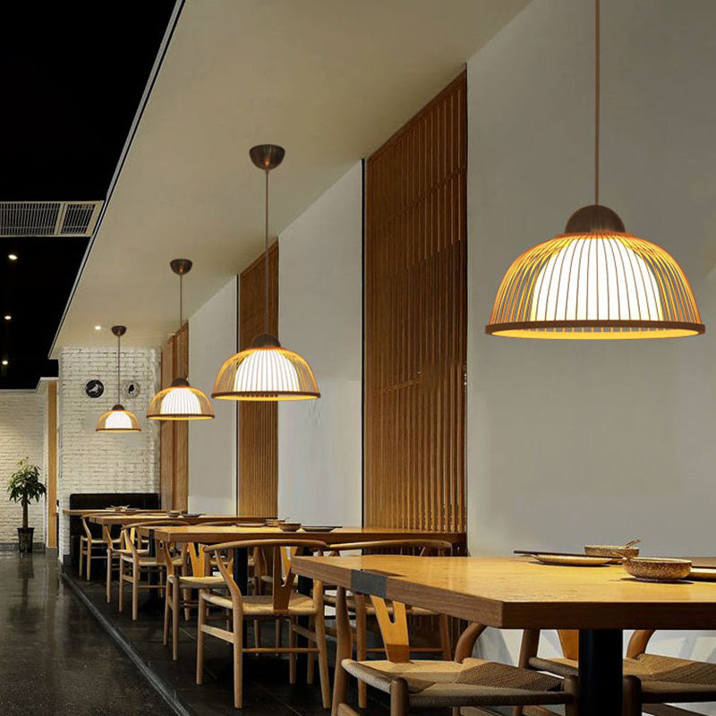 Hemispherical Bamboo Ceiling Light Asian Style 1 Bulb Wood Hanging Lamp for Restaurant Clearhalo 'Ceiling Lights' 'Lighting' 'Pendant Lights' 2245643_6cd908ce-5362-4926-99ec-b27446688a87