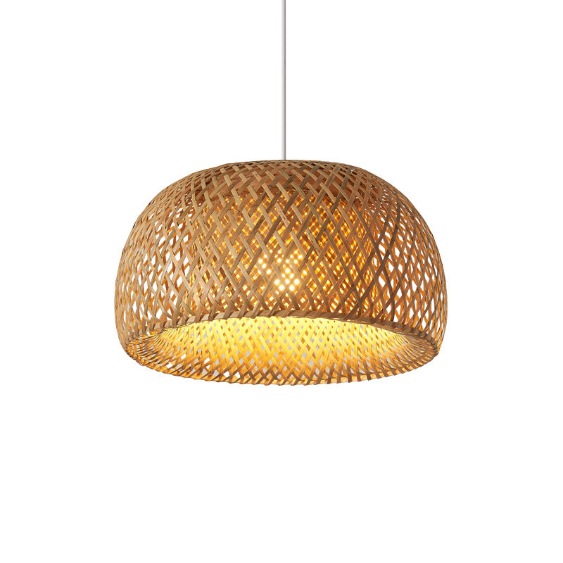 Dome Shade Ceiling Light Asian Style Bamboo 1��Bulb Wood Hanging Lamp for Corridor Clearhalo 'Ceiling Lights' 'Pendant Lights' 'Pendants' Lighting' 2245656